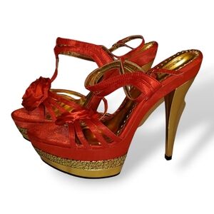 Chic Red and Gold Women's Heels